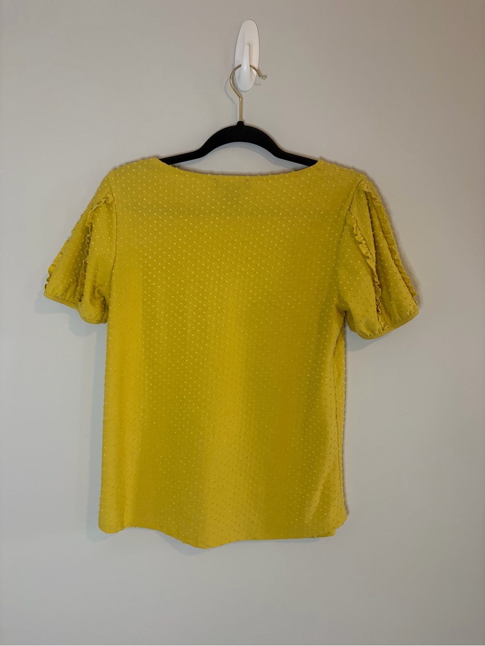 Grace Yellow Dot-Textured Puff Sleeve with ruffles blouse workwear - Picture 3 of 6